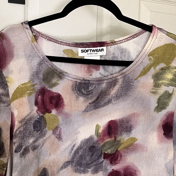 Softwear Mark Singer 2 Piece Cardigan Set Sz XL Multi Color Floral Slinky Work - Picture 7 of 15